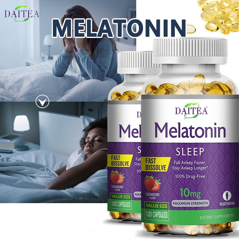 DAITEA Melatonin 10MG Sleep Support Capsules | Advanced Nighttime Formula | 120 Capsules