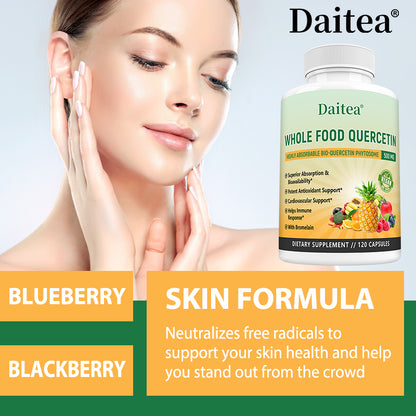 Daitea® Whole Food Quercetin 500mg | Highly Absorbable Bio-Quercetin Phytosome with Bromelain (30 Capsules)