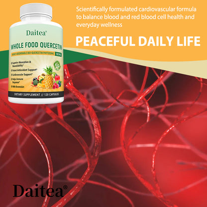 Daitea® Whole Food Quercetin 500mg | Highly Absorbable Bio-Quercetin Phytosome with Bromelain (30 Capsules)