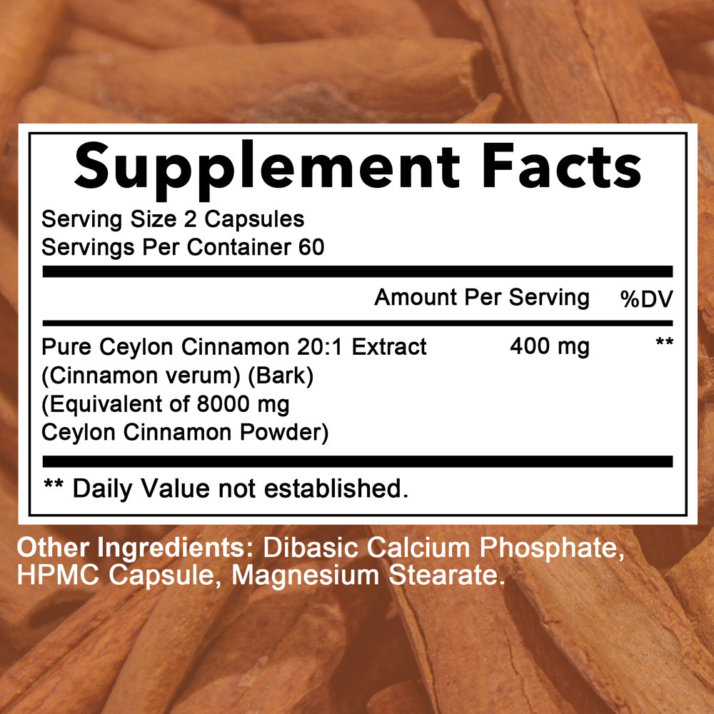 Daitea® Ceylon Cinnamon 20:1 Extract Capsules – Extra Strength Metabolism & Blood Sugar Support Supplement (120 Capsules)