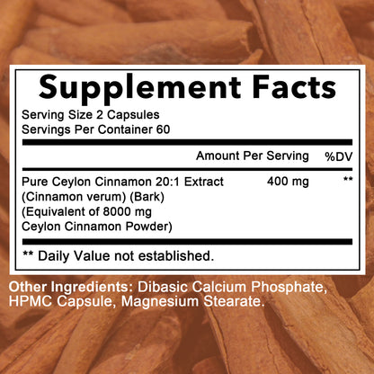 Daitea® Ceylon Cinnamon 20:1 Extract Capsules – Extra Strength Metabolism & Blood Sugar Support Supplement (120 Capsules)