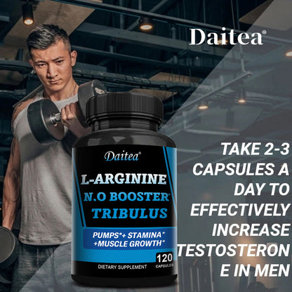 Daitea L-Arginine & Tribulus Performance Support | Energy, Stamina & Workout Pump | 120 Capsules