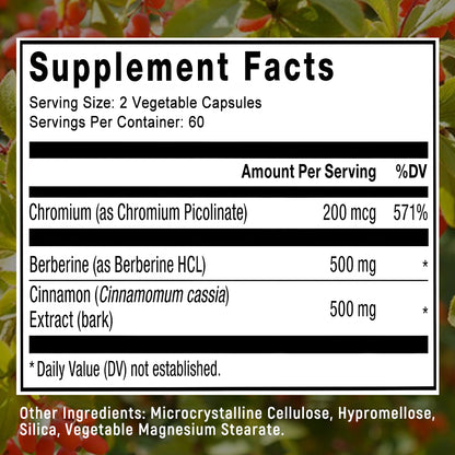 Daitea® Premium Berberine 500mg | Glucose & Metabolism Formula with Cinnamon Bark Extract & Chromium