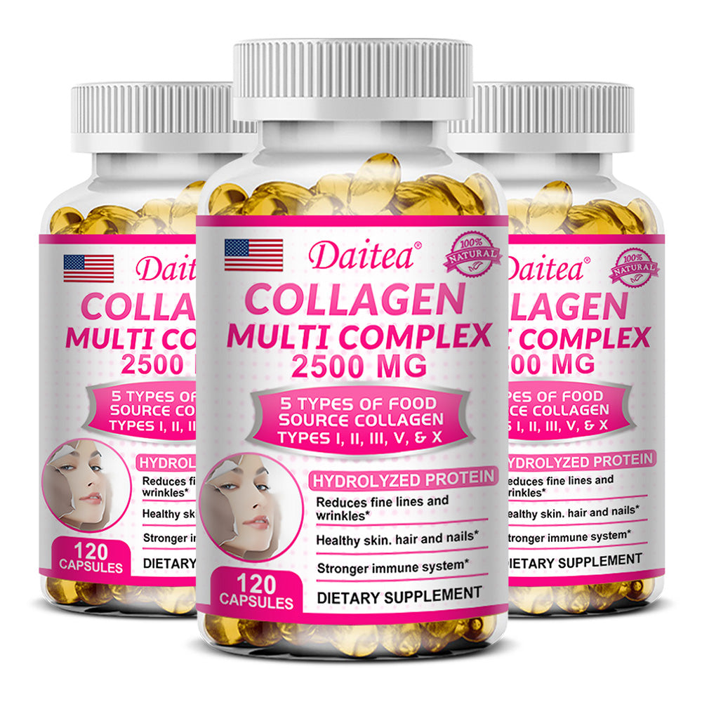5-Type Collagen Complex 2500mg – Reduce Wrinkles, Support Skin Elasticity, Hair Growth & Joint Strength – 120 Capsules