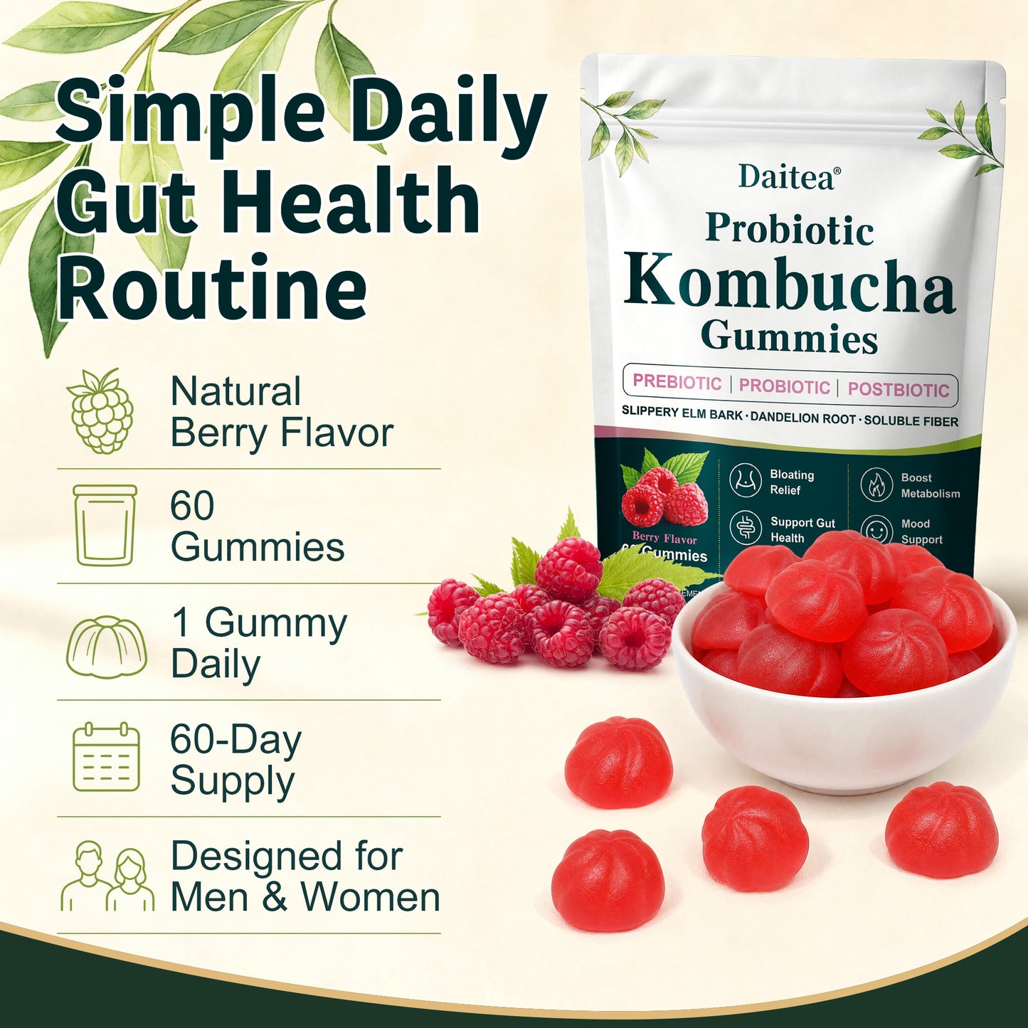 Probiotic Kombucha Gummies – Daily Gut Health Support