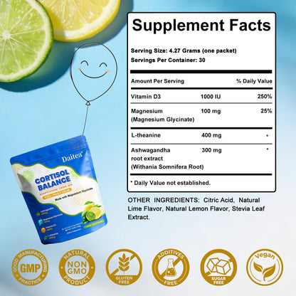 Cortisol Calm Drink Mix | Relaxation, Stress Support & Mental Focus | 30 Stick Packs