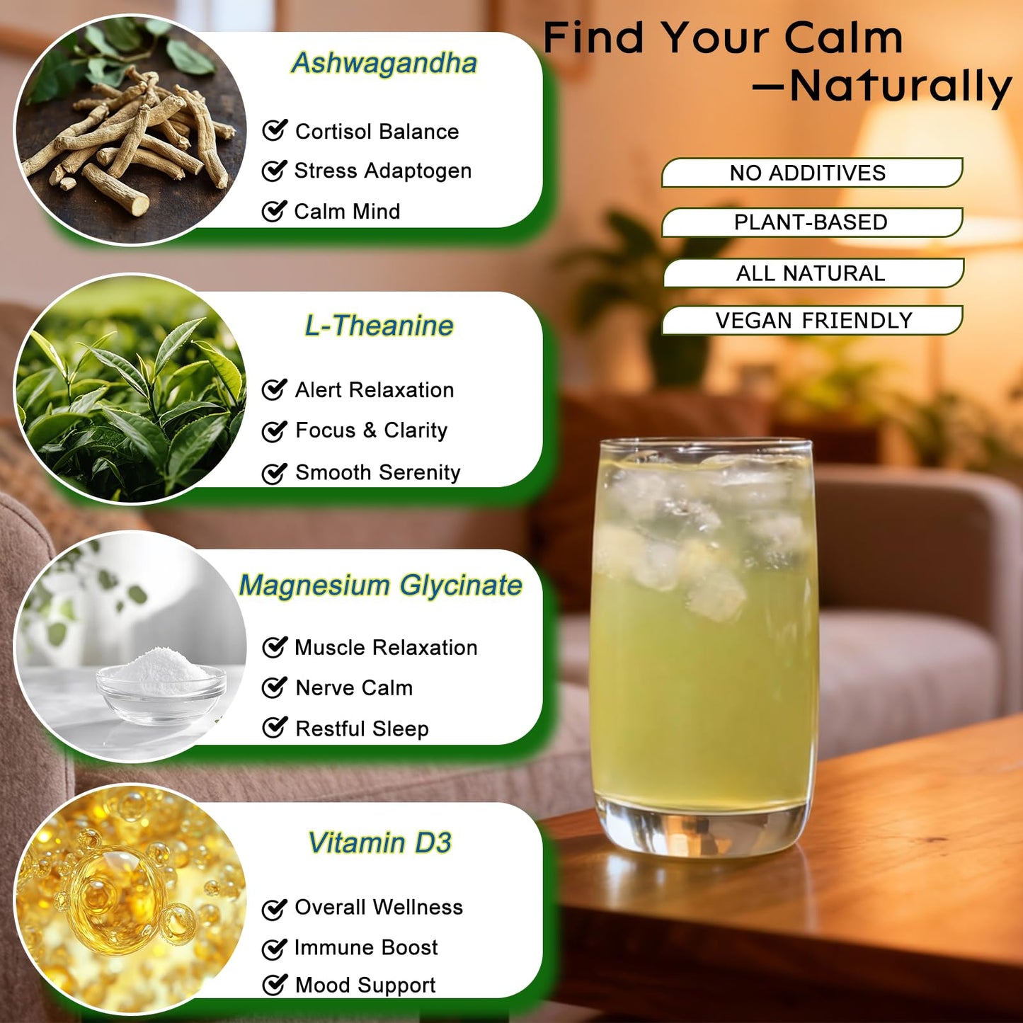 Cortisol Calm Drink Mix | Relaxation, Stress Support & Mental Focus | 30 Stick Packs