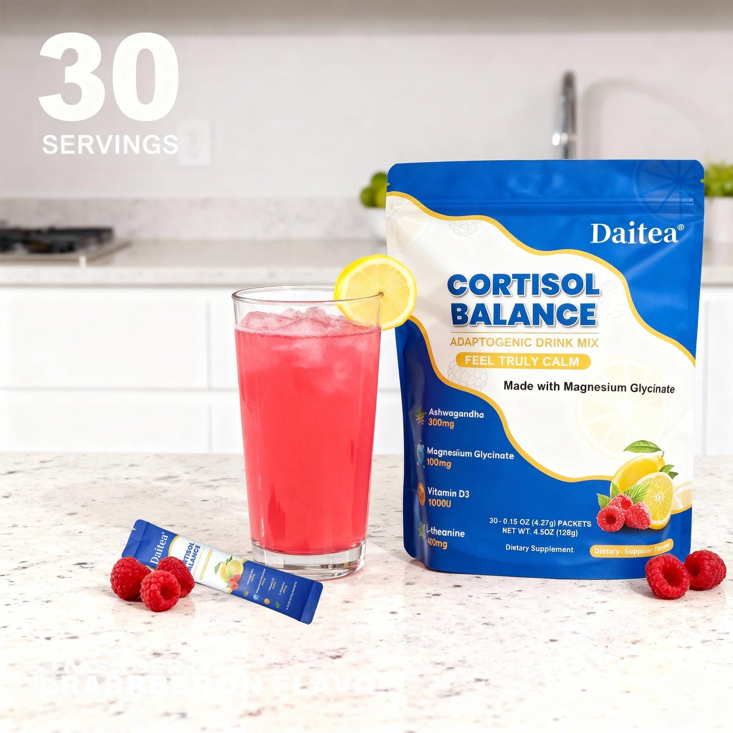 Cortisol Calm Drink Mix | Relaxation, Stress Support & Mental Focus | 30 Stick Packs