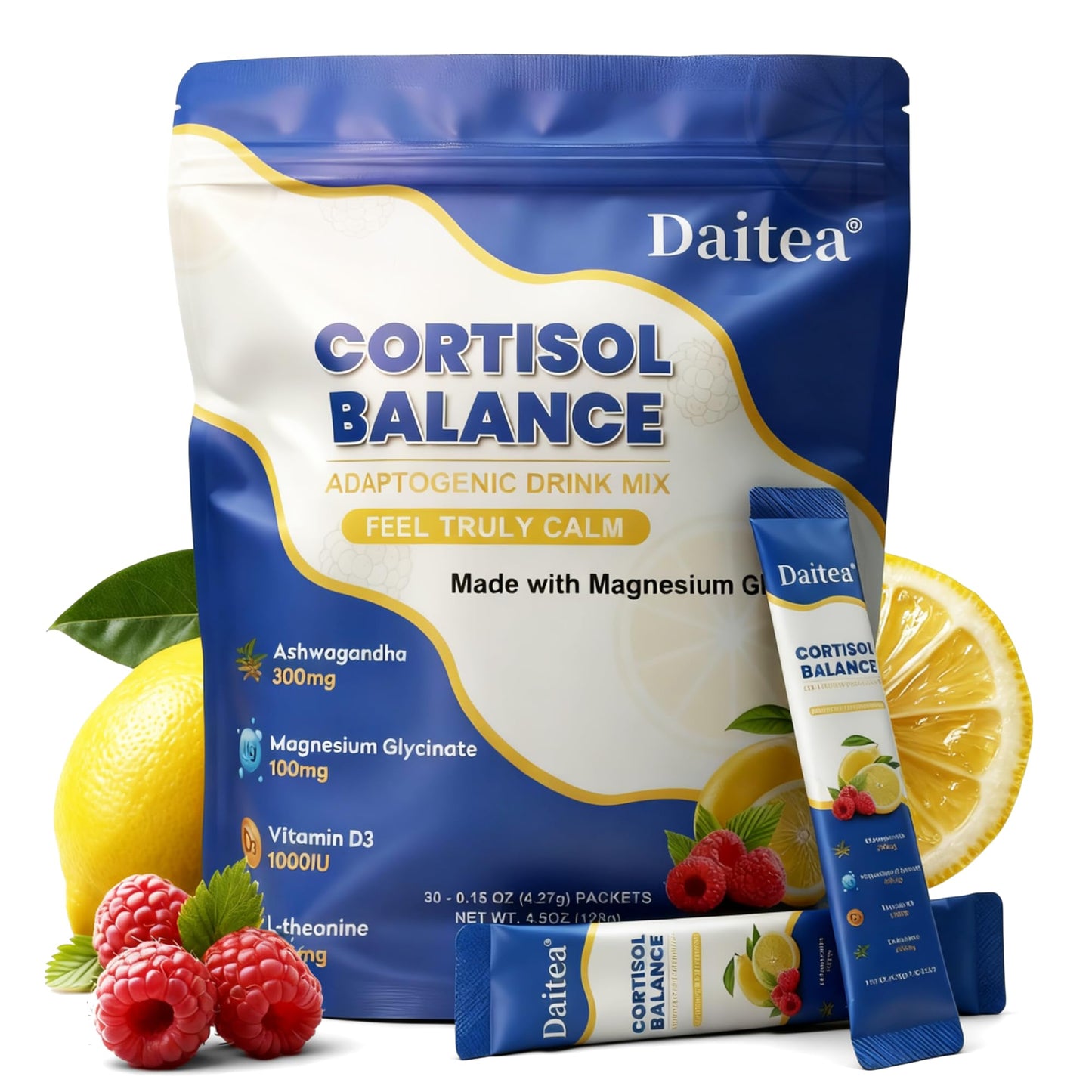 Cortisol Calm Drink Mix | Relaxation, Stress Support & Mental Focus | 30 Stick Packs