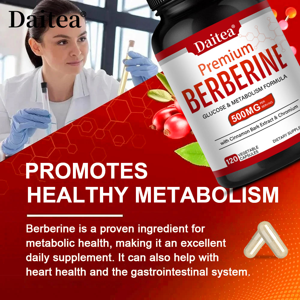Daitea® Premium Berberine 500mg | Glucose & Metabolism Formula with Cinnamon Bark Extract & Chromium