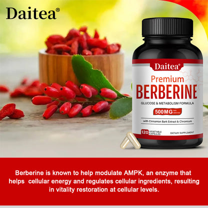 Daitea® Premium Berberine 500mg | Glucose & Metabolism Formula with Cinnamon Bark Extract & Chromium