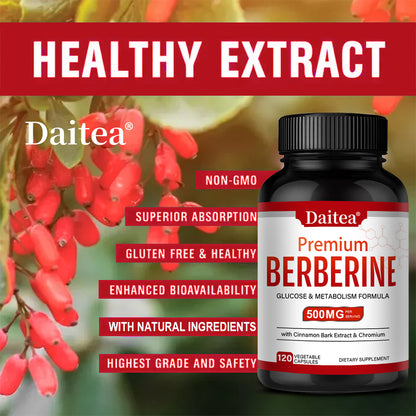 Daitea® Premium Berberine 500mg | Glucose & Metabolism Formula with Cinnamon Bark Extract & Chromium