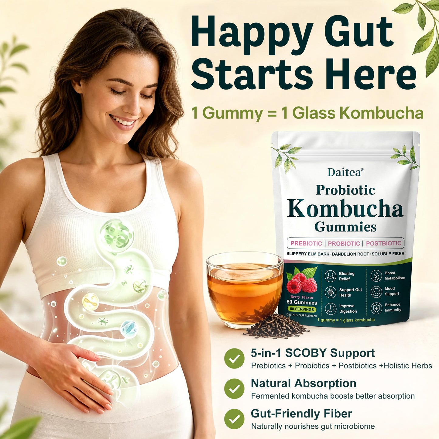 Probiotic Kombucha Gummies – Daily Gut Health Support