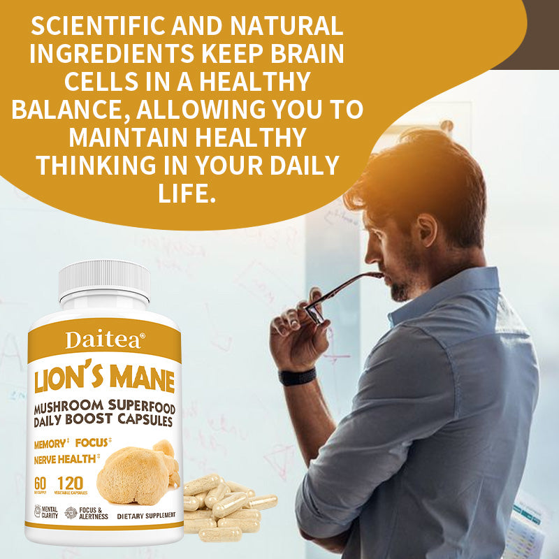 Daitea® Lion's Mane Mushroom Superfood | Daily Boost Capsules for Memory, Focus & Nerve Health