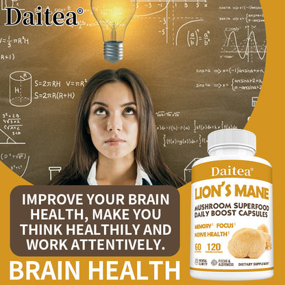 Daitea® Lion's Mane Mushroom Superfood | Daily Boost Capsules for Memory, Focus & Nerve Health