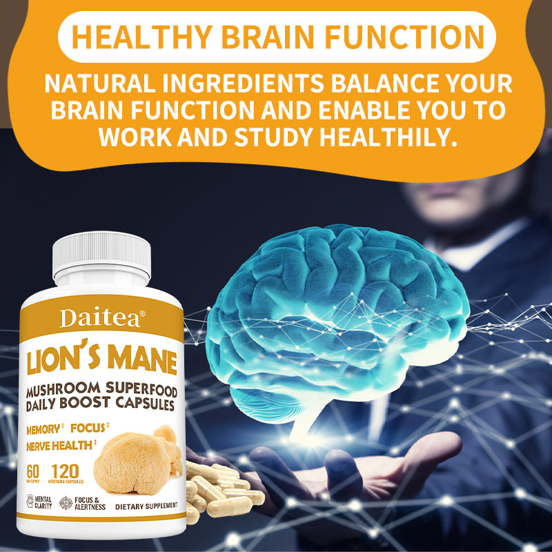 Daitea® Lion's Mane Mushroom Superfood | Daily Boost Capsules for Memory, Focus & Nerve Health