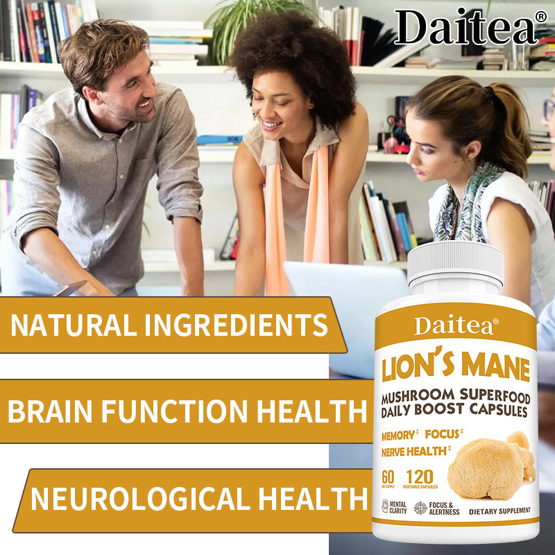 Daitea® Lion's Mane Mushroom Superfood | Daily Boost Capsules for Memory, Focus & Nerve Health