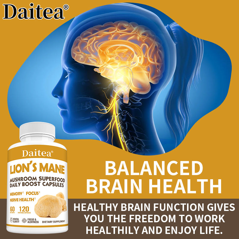 Daitea® Lion's Mane Mushroom Superfood | Daily Boost Capsules for Memory, Focus & Nerve Health