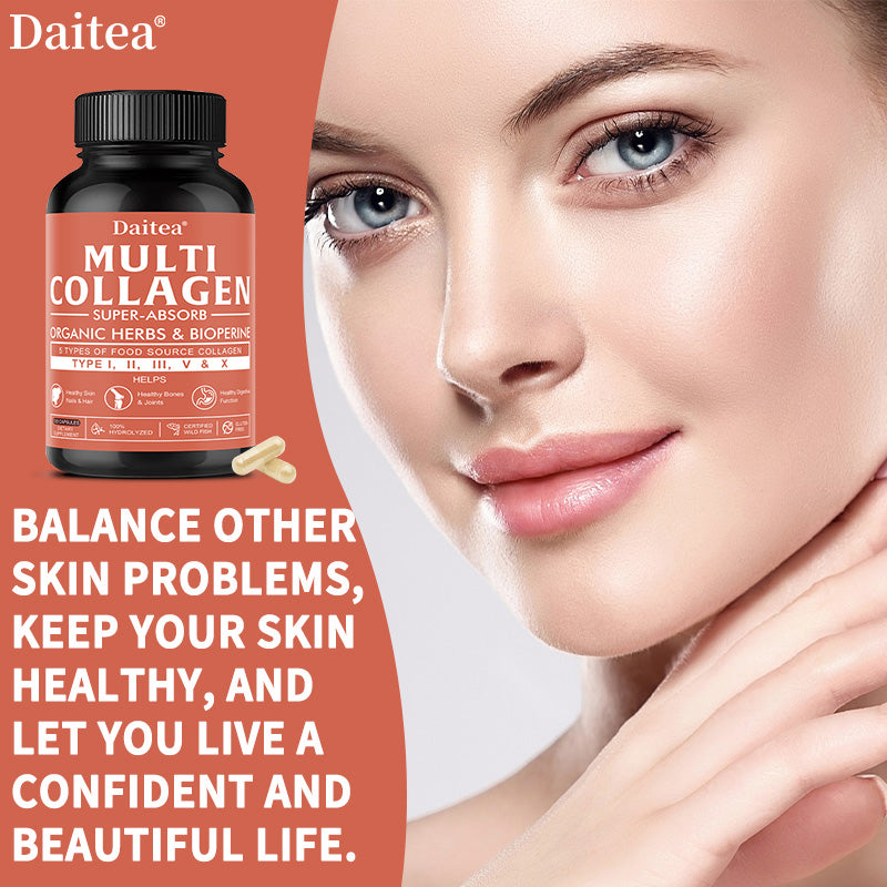Daitea® Multi Collagen Super-Absorb | Types I, II, III, V & X with Organic Herbs & BioPerine
