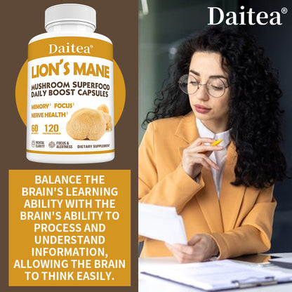 Daitea® Lion's Mane Mushroom Superfood | Daily Boost Capsules for Memory, Focus & Nerve Health