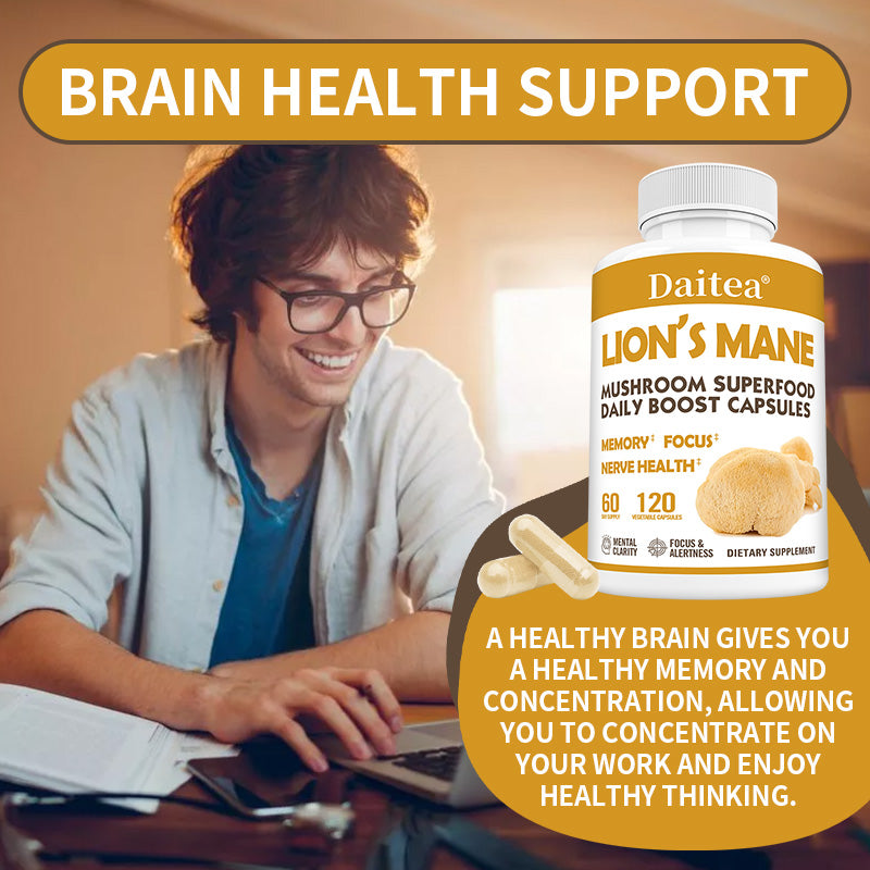 Daitea® Lion's Mane Mushroom Superfood | Daily Boost Capsules for Memory, Focus & Nerve Health