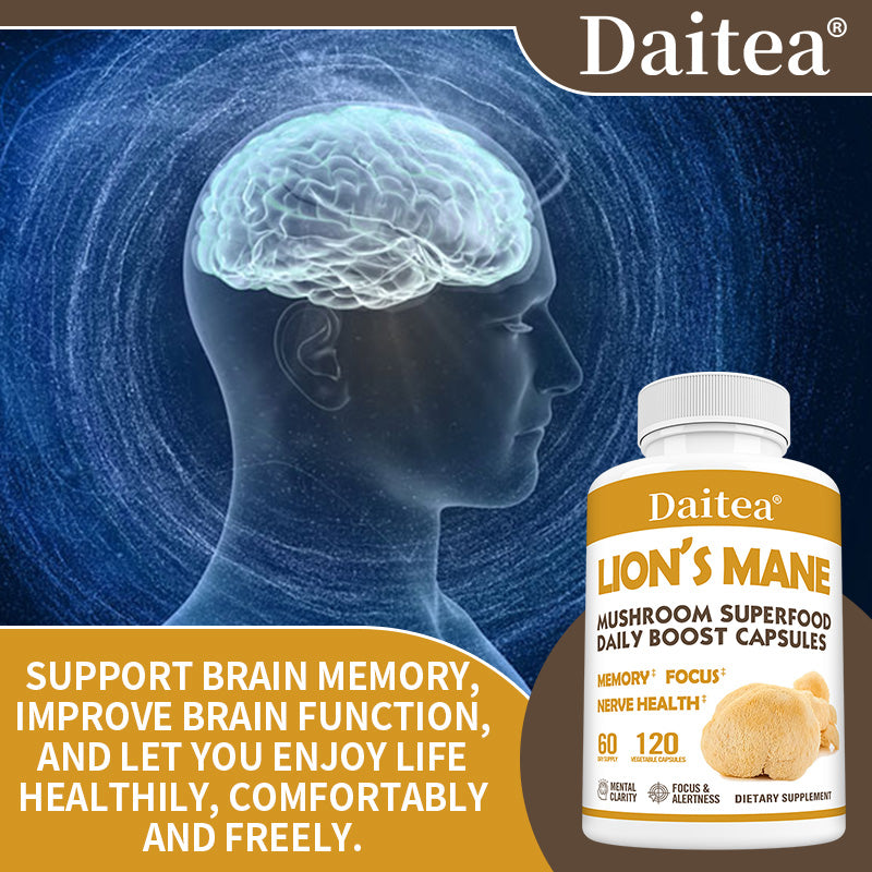 Daitea® Lion's Mane Mushroom Superfood | Daily Boost Capsules for Memory, Focus & Nerve Health