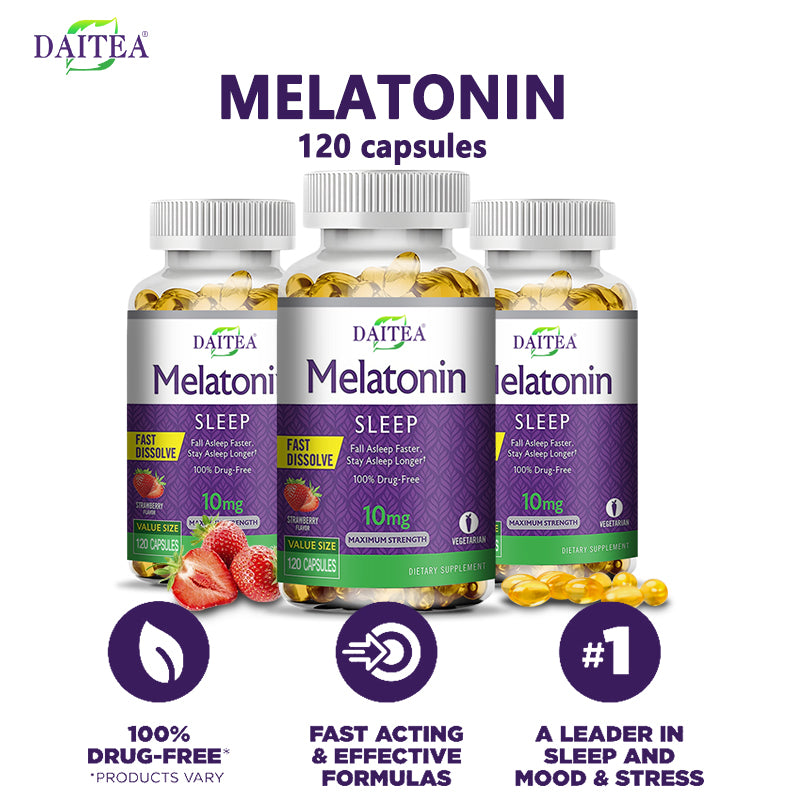 DAITEA Melatonin 10MG Sleep Support Capsules | Advanced Nighttime Formula | 120 Capsules