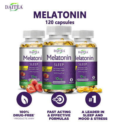 DAITEA Melatonin 10MG Sleep Support Capsules | Advanced Nighttime Formula | 120 Capsules