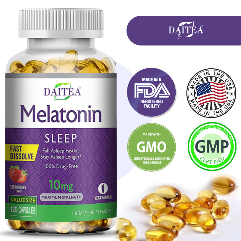 DAITEA Melatonin 10MG Sleep Support Capsules | Advanced Nighttime Formula | 120 Capsules