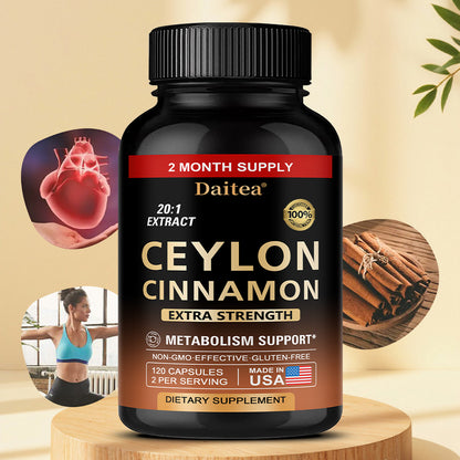 Daitea® Ceylon Cinnamon 20:1 Extract Capsules – Extra Strength Metabolism & Blood Sugar Support Supplement (120 Capsules)