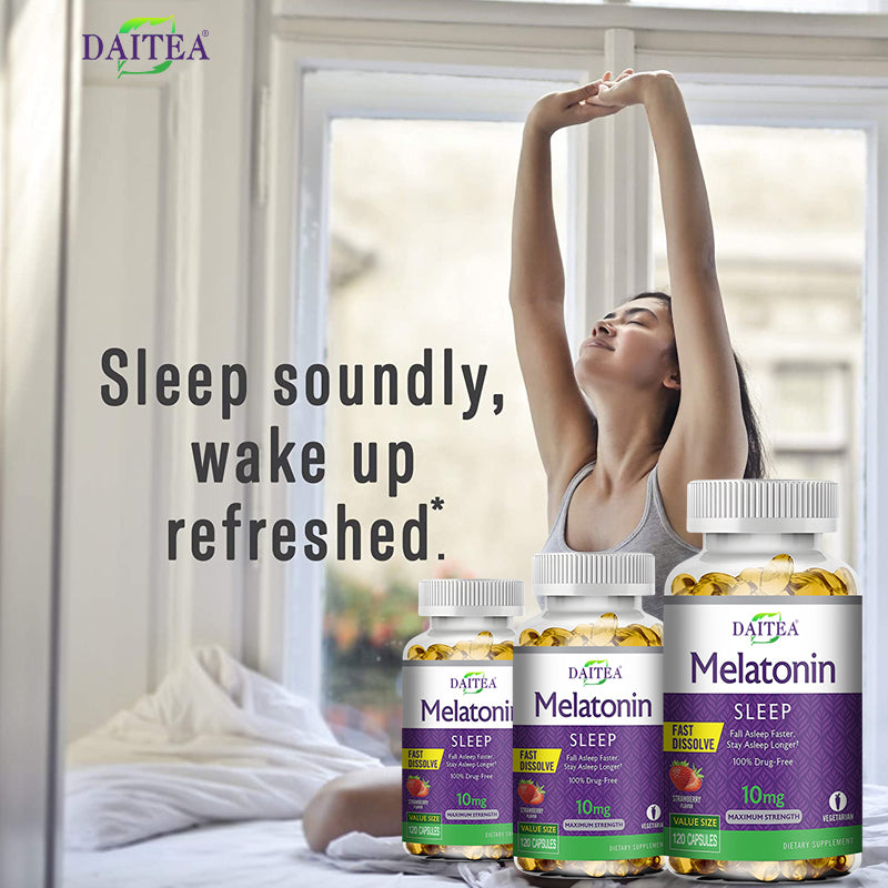 DAITEA Melatonin 10MG Sleep Support Capsules | Advanced Nighttime Formula | 120 Capsules