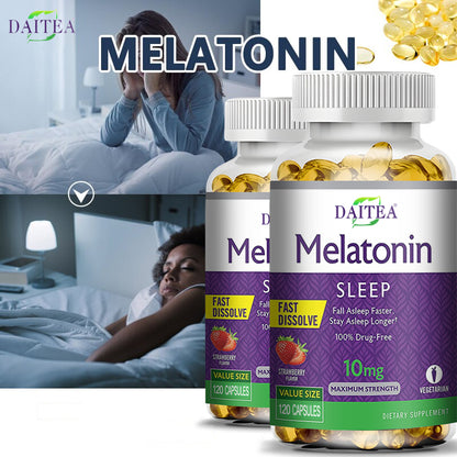 DAITEA Melatonin 10MG Sleep Support Capsules | Advanced Nighttime Formula | 120 Capsules