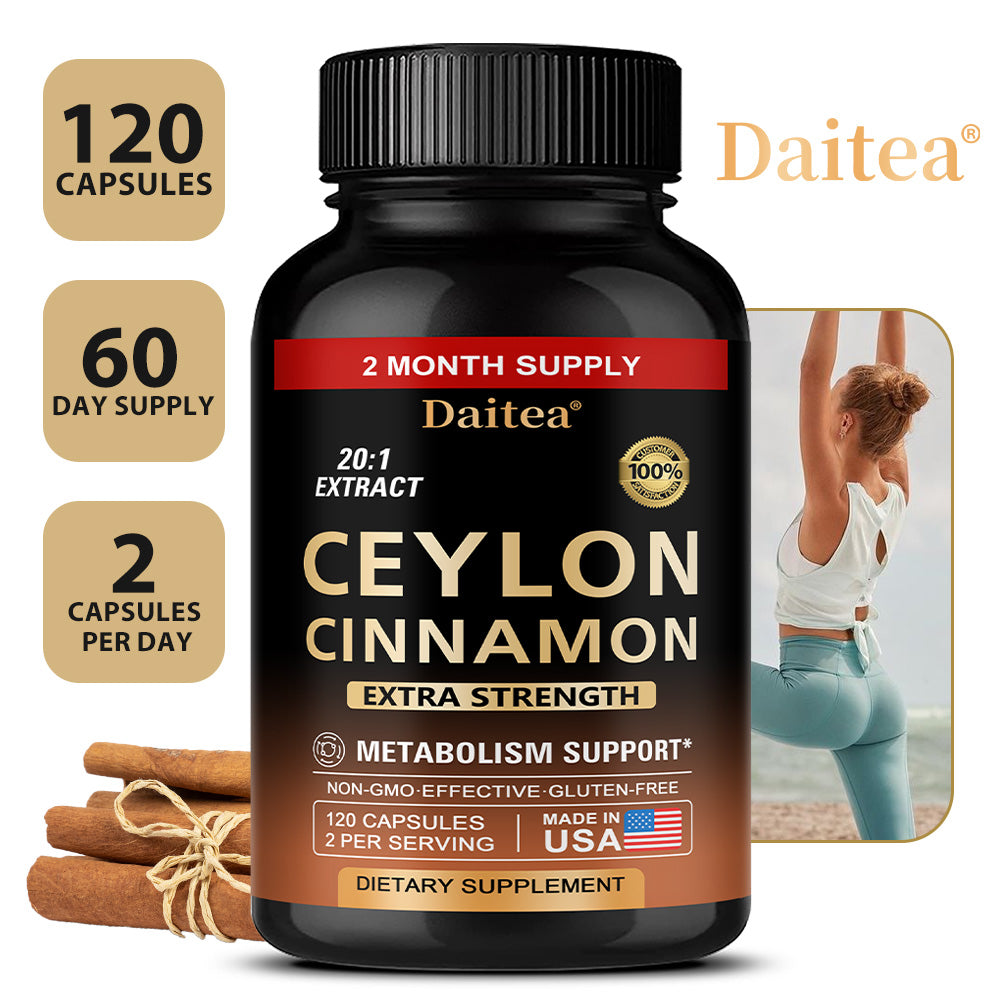 Daitea® Ceylon Cinnamon 20:1 Extract Capsules – Extra Strength Metabolism & Blood Sugar Support Supplement (120 Capsules)