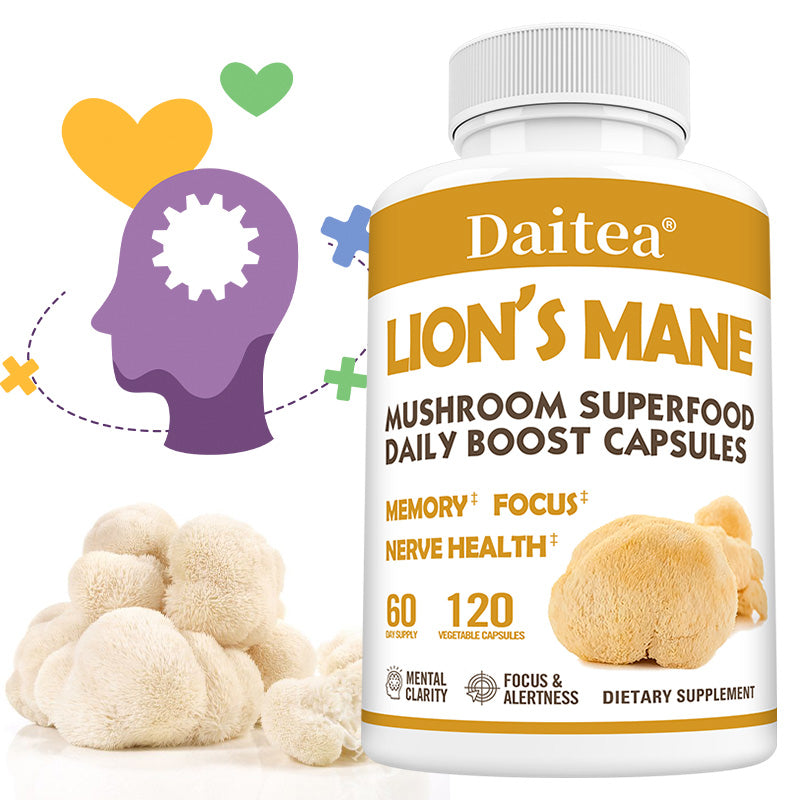 Daitea® Lion's Mane Mushroom Superfood | Daily Boost Capsules for Memory, Focus & Nerve Health