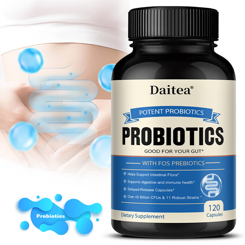 Daitea Potent Probiotics 45 Billion CFU with FOS Prebiotics – 120 Delayed-Release Capsules