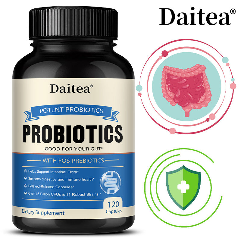 Daitea Potent Probiotics 45 Billion CFU with FOS Prebiotics – 120 Delayed-Release Capsules