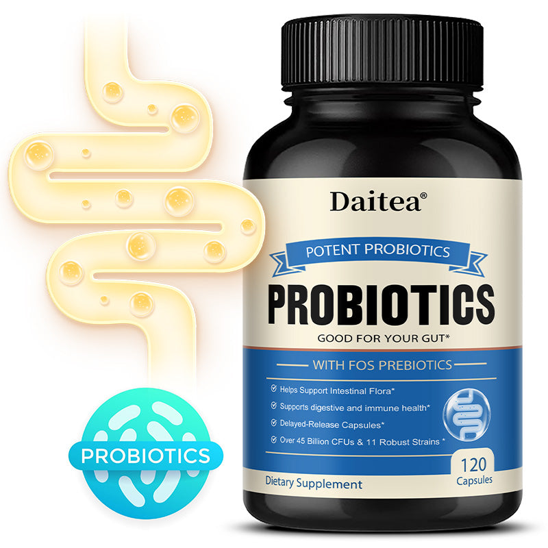 Daitea Potent Probiotics 45 Billion CFU with FOS Prebiotics – 120 Delayed-Release Capsules