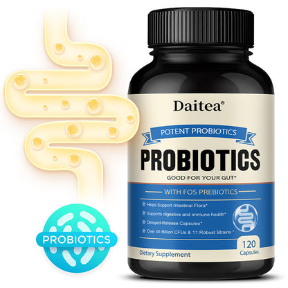 Daitea Potent Probiotics 45 Billion CFU with FOS Prebiotics – 120 Delayed-Release Capsules