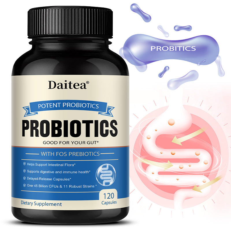 Daitea Potent Probiotics 45 Billion CFU with FOS Prebiotics – 120 Delayed-Release Capsules