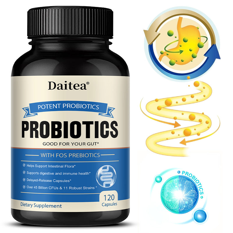 Daitea Potent Probiotics 45 Billion CFU with FOS Prebiotics – 120 Delayed-Release Capsules